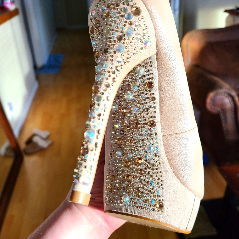 Aldo Nude Rhinestone Heels